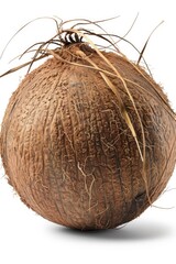 Poster - A close-up shot of a coconut on a white surface, great for food and still life photography