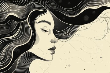 Aufkleber - A simple yet detailed portrait of a woman's face in black and white, great for use as a illustration or design element