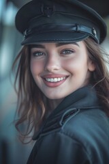 Poster - A happy woman wearing a black hat and smiling, great for use on fashion or lifestyle websites