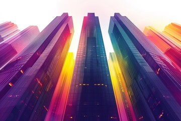 Wall Mural - A city skyline with tall buildings in a rainbow of colors