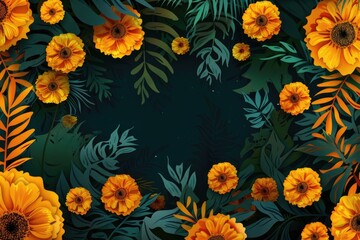 Poster - A beautiful yellow flower arrangement with green leaves on a flat surface