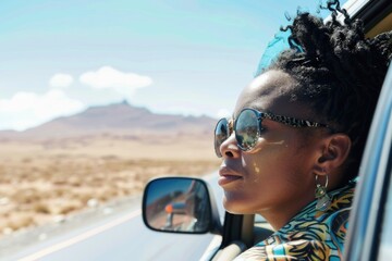 Aufkleber - A woman wearing sunglasses looks out the window of a parked car