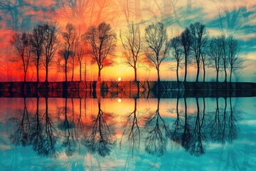 Poster - Group of trees submerged in water, perfect for environmental or landscape photography use