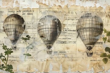 Naklejka na meble Hot air balloons ephemera border backgrounds newspaper transportation.