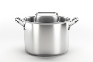 Poster - A stainless steel pot with handles on a clean white background, ideal for food photography and cookbooks