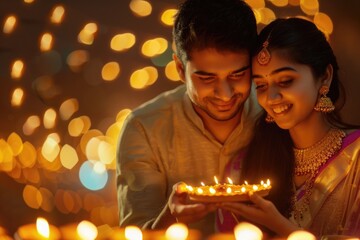 Poster - A couple celebrating with a cake and lit candles, perfect for birthday or anniversary occasions