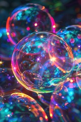 Poster - A bunch of colorful bubbles float in mid-air, ready for play or decoration