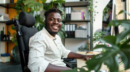 Aufkleber - A person working on their laptop at a desk with a chair