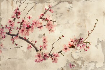 Poster - A delicate branch with bright pink flowers, ideal for use in gardening or lifestyle images