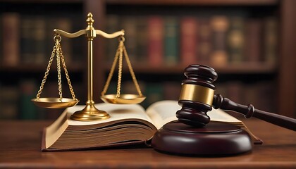 judicial system and legal practice presented by a legal book with justice scale and gavel in a law l