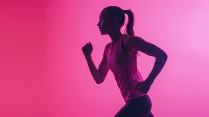 Poster - A woman is running in a bright pink room