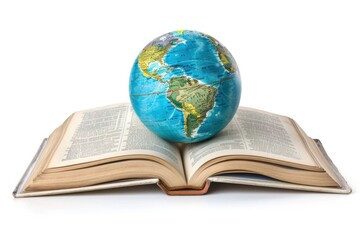 Canvas Print - An open book with a globe on top, perfect for education and learning