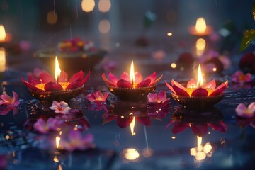 Poster - Lit candles sitting on top of a puddle of water