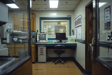 Poster - A small office with a desk and chair