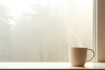 Poster - Coffee cup windowsill drink.