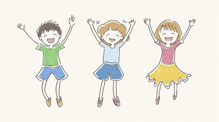Poster - An illustration of people jumping with joy and excitement. It is a flat design style illustration with minimal design elements.