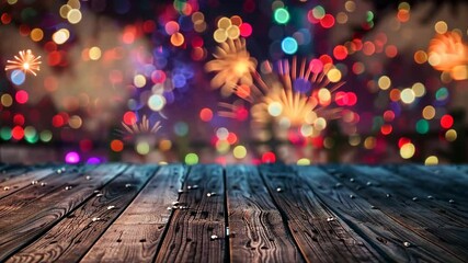 Wall Mural - a wooden table sits in front of a vibrant fireworks display