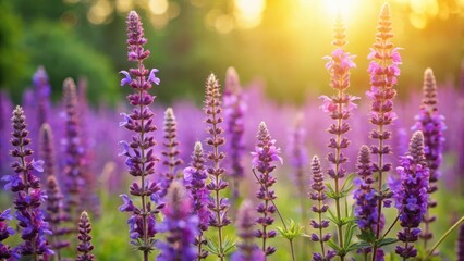 Wall Mural - woodland sage salvia nemorosa purple flowers on a beautiful summer meadow