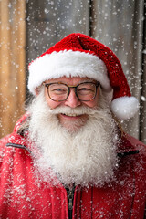 Sticker - A man with a long white beard wearing a red jacket and a Santa hat