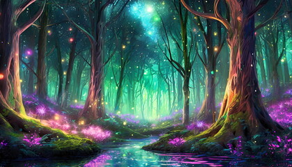 illustration of forest glow with bioluminescence light