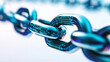 © Alex Alex - Conceptual illustration of blockchain technology with digital chains in the form of blocks connected together on a minimalist white background.