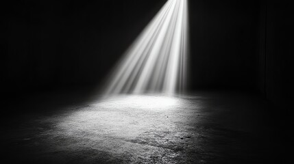 Wall Mural - A single spotlight shining on a concrete floor in a dark room.