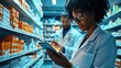 © busro - Modern Pharmacist Team Analyzing Healthcare Products and Stock Inventory in a Well-Organized Pharmacy