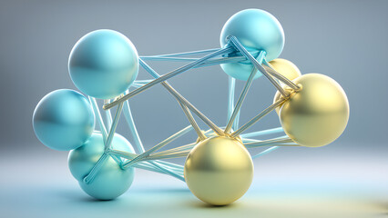 Chemical molecular structure, node and line connections, 3D spatial structure diagram