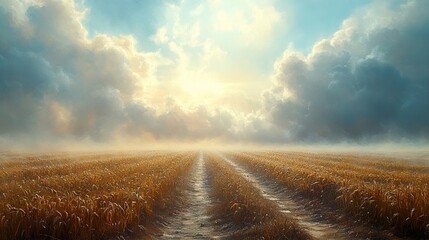 Wall Mural - Golden Wheat Field Path: A Serene Landscape