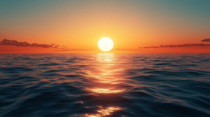 Sticker - The sun is setting over the ocean, casting a warm glow on the water