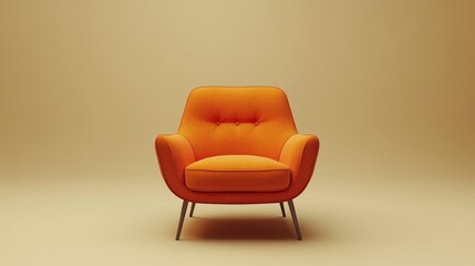 Canvas Print - A large orange chair sits on a tan background