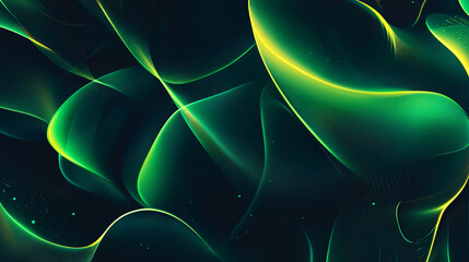  A vibrant design of green abstract shapes with neon highlights. 