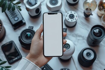 Poster - A person is holding a cell phone with a white screen