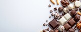 Assorted Chocolates and Biscuits on White Background