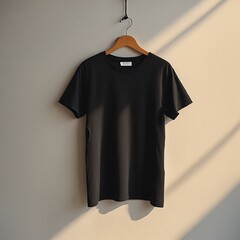 Wall Mural - Blank Black t-shirt mockup with copy space front view.Tee with Copyspace for advertising t shirt