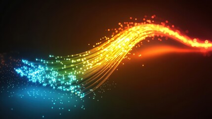 Poster - A vibrant wave of colorful light particles flowing in a dynamic motion.