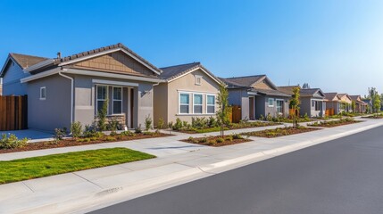 Poster - A row of houses with a green lawn in front of them