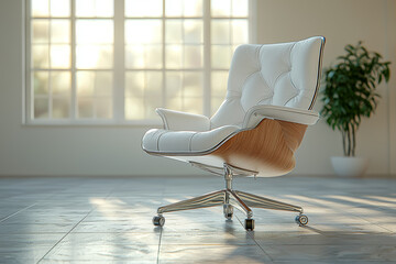 Poster - a lone, modern office chair in a spacious, empty room, symbolizing the concept of clear, unobstructe
