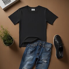 Wall Mural - Blank Black t-shirt mockup with copy space front view.Tee with Copyspace for advertising t shirt