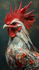 Canvas Print - Close-up Portrait of a Rooster with Vibrant Feathers