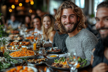 Sticker - A group of coworkers sharing a lighthearted moment during a team lunch, highlighting workplace camaraderie and fun.