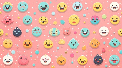 An emoji design set featuring expressive faces and symbols, perfect for use in messaging apps and digital communication. The emojis are displayed in a grid format, each with a clear and playful 