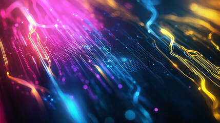 Poster - A beauty futuristic abstract background in a high-tech style. Shining lines and patterns resembling neural networks, connections, and digital circuits.