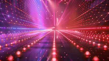 Poster - 3d abstract technology background, a tunnel, a cyber space with grid planes, path lighters and sparkles. Web banner and digital art.