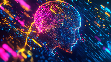 Poster - Futuristic abstract background in a high-tech style. Shining lines and patterns resembling neural networks, connections, and digital circuits.