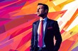 © grey - A successful businessman portrait, vector illustration, colorful geometric shapes