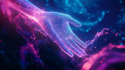 Poster - An original futuristic abstract background in a high-tech style. Shining lines and patterns resembling neural networks, connections, and digital circuits.