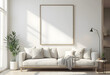 © PTD - modern living room featuring white sofa, large empty frame, and plants