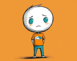 Profile picture of a downcast stick figure Miami Dolphins fan, wearing team colors, sad expression, minimalist and emotional