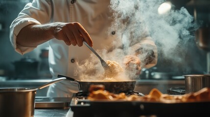 Chef Cooking Food in Kitchen